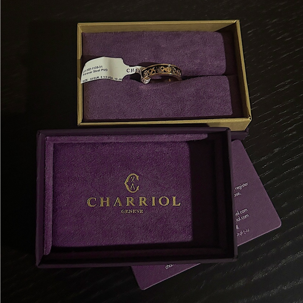 NWB Charriol Forever Every Lucky Charm Ring Black 1mm 4 cables Size 58